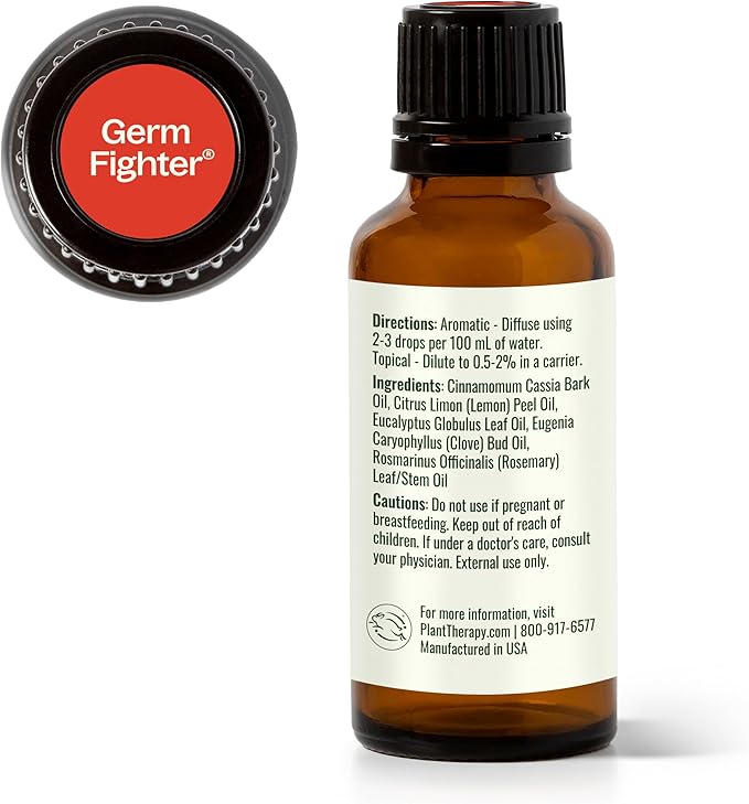 Plant Therapy Germ Fighter Essential Oil Blend 100% Pure, Undiluted, Natural Aromatherapy, Therapeutic Grade 30 mL (1 oz)