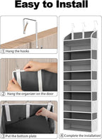 1 Pack Over The Door Organizer Storage, Hanging Organizer Closet with 5 Large Pockets 10 Mesh Pockets, 44 lbs Weight Capacity, Behind Door Storage for Nursery Bedroom Bathroom (Dark Grey)