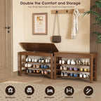 Shoe Rack Bench Seat Rubberwood 3-Tier Wooden Storage Bench 550lbs Compact Mid-Century Modern Design for Entryway, Hallway, Closet, Front Door Entrance, Foyer
