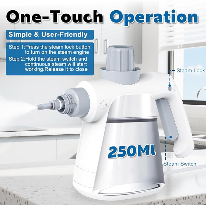 Pressurized Handheld Steam Cleaner 400ML, 9-in-1 Multipurpose Portable Steamer with Safety Lock, Chemical-Free Deep Cleaning for Grout, Floors, Windows, Car, Bathroom, Kitchen, Home