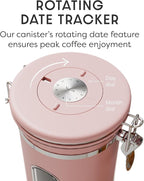Veken Coffee Canister with Window, Airtight Stainless Steel Kitchen Food Storage Container with Lids, Date Tracker and Scoop for Grounds Coffee, Beans, Tea, Flour, Cereal, Sugar Jars, 22OZ, Pink