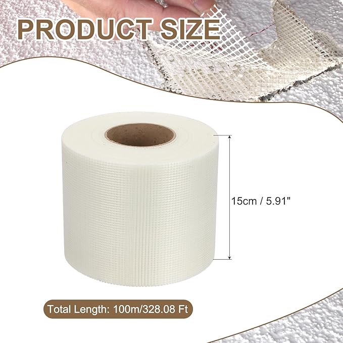 PATIKIL Drywall Repair Mesh Tape, 6 inch x 328 ft Fiberglass Repair Patch Self-Adhesive Dry Wall Joint Tape 9 Mesh Wall Hole Crack and Seam Patch, White