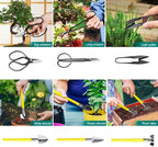 MOSFiATA Bonsai Tools Set 13 Pcs High Carbon Steel Succulent Gardening Trimming Tools Set Include Pruning Shears, Scissors, Mini Rake, Round and Pointed Shovel &Training Wire in PU Leather Bag