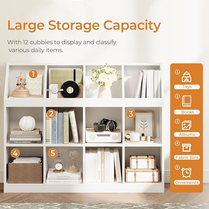 6-Cube Wooden Storage Bookcase - 11-Inch Open Shelf Cabinet, Simple Modern Bookshelf Organizer for Home Office, Living Room, White