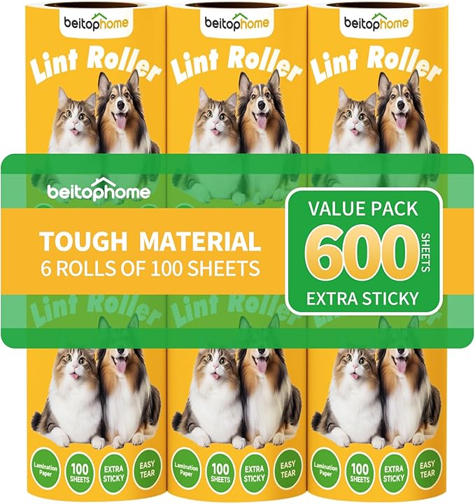 Extra Sticky Lint Roller for Pet Hairs, 600 Sheets Lint Rollers with Tough Paper, Ideal for Dog and Cat Hair Removal, Lint Rollers Mega Value Set for Clothes, Carpet & Dust Cleaning