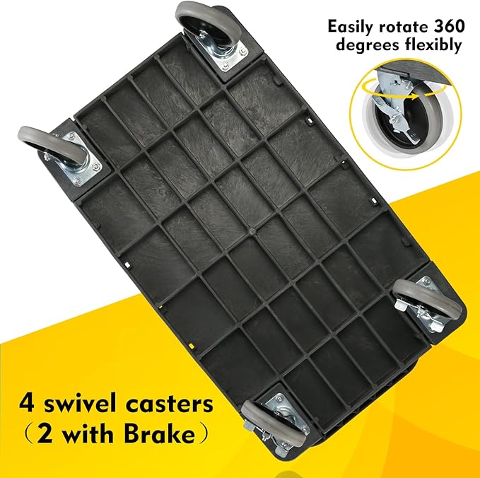 ELAFROS Heavy Duty Plastic Utility Cart Flat top 37 x 18.8 Inch - Work Cart Flat Shelves and Full Swivel Wheels Safely Holds up to 550 lbs - 2 Tier Service Cart for Warehouse,Garage, Cleaning Gray