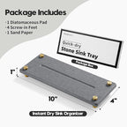 Kitchen Sink Caddy Water Absorbing Stone Drying Tray, Diatomite Bathroom Sink Organizer, Faucet Counter Mat Coaster, Soap Dish Rack Riser Dispenser Sponge Holder, Dark Gray Gold 10" x 4"
