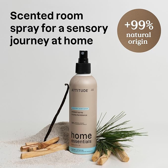ATTITUDE Scented Room and Air Freshner Spray, for Home and Bathroom, Natural Origin Ingredients, Vegan, Floral and Sweet Scent, Santorini Bliss, 8 Fl Oz