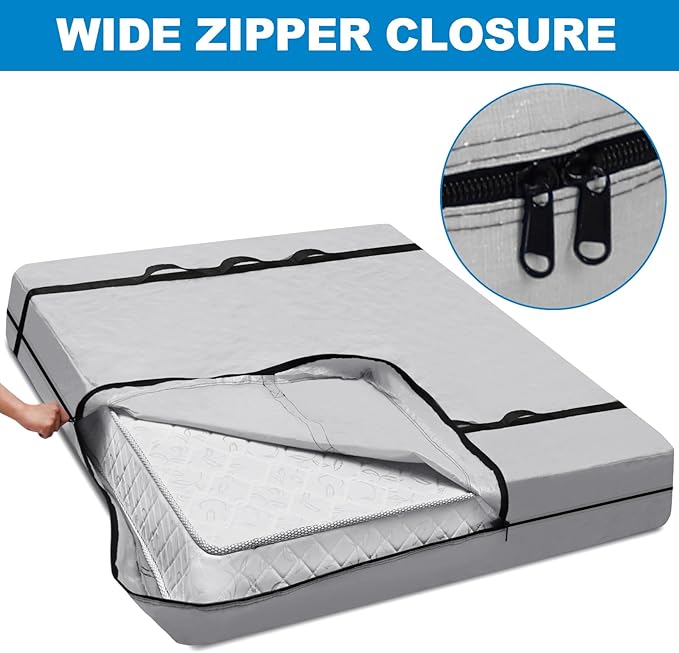 TICONN Mattress Bags for Moving, Heavy Duty Cali King Mattress Cover Storage Bag with Full-Around Handle and Adjustable Buckles (Gray, Cali King)