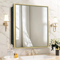Medicine Cabinet with Mirror Recessed or Surface Mount Farmhouse Style Single Door Mirror Cabinet Finish Square Bathroom Storage, (Brushed Gold, 24x24 Inch)