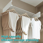 Laundry Drying Rack Collapsible, Wall Mounted Clothes Drying Rack. 39.37" Wide, 19.3 Linear Ft, 5 Aluminum Rods, with Wall Template, Screwdriver Bit (White 40')