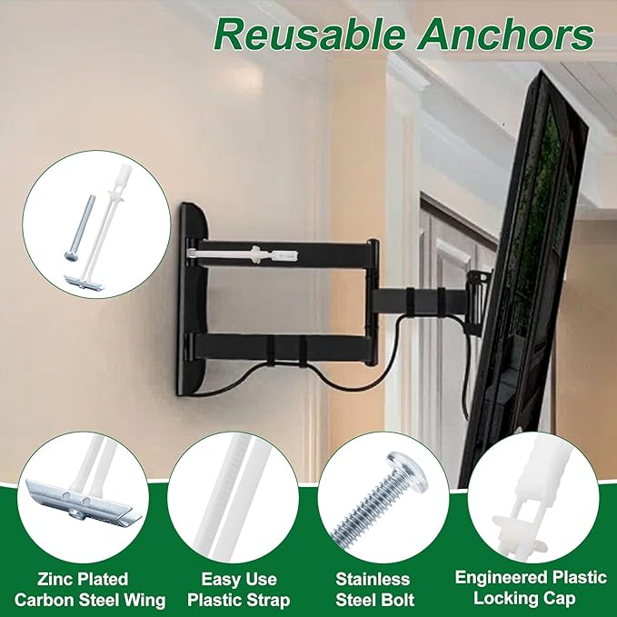 Drywall Anchor with Included Bolts for 1/4-20 Fastener Size, Wall Anchors Drywall Heavy Duty for TV Mounting, Hollow-Wall Anchors Screws Kit Holds Up to 270 Pounds Each in 1/2-in Drywall-100 Pack