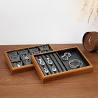 Oirlv Solid Wood Multifunctional Ring Earrings Studs Bangle Jewelry Organizer Tray Jewelry Drawer Organizer(Black)