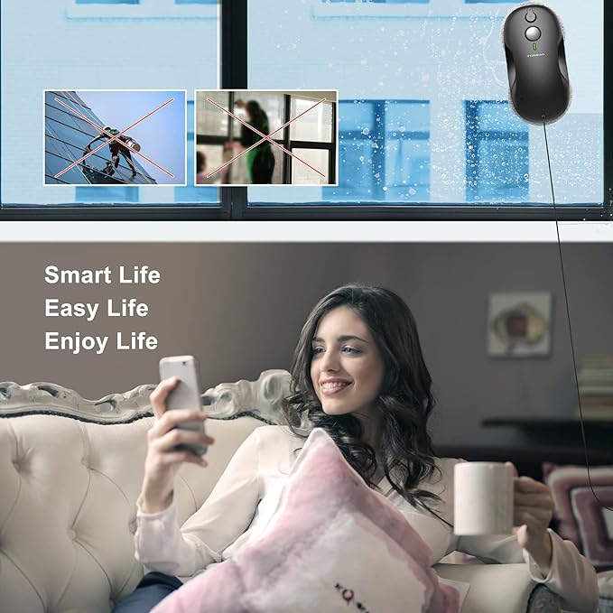 Tosima W3 Window Cleaning Robot - Dual Direction Auto-Spray Smart Window Cleaner with Triple Safety System, Smart Navigation, Remote Control, for All Smooth Surfaces, with 12 Rags, Black