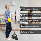 Heavy Duty Broom, Brooms for Sweeeping Indoor, Angle Broom with Long Pole, Outdoor Broom for Courtyard Garages Slidewalk, Indoor Broom for Kitchen Lobby Canteen Black