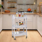 3-Tier Rolling Utility Cart with Lockable Wheels Storage Slim Storage Heavy Duty Cart Mobile Shelving Unit Craft Narrow Organizer for Bathroom Laundry Kitchen (Vintage White)