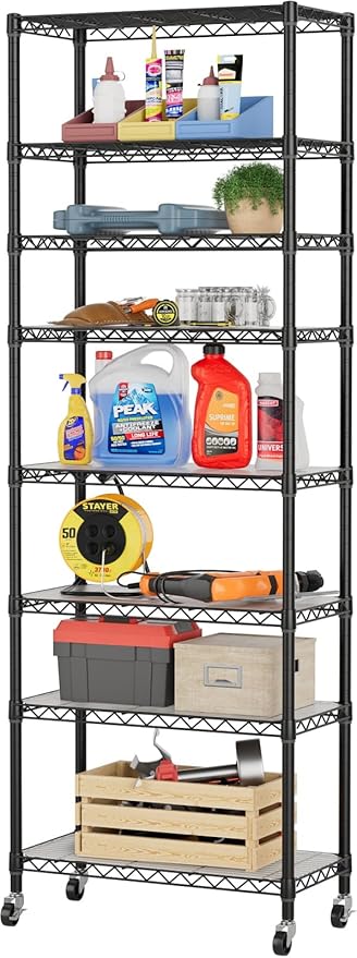 SINGAYE 8 Garage Heavy Duty Shelving Unit Kitchen Pantry Close Home Organizers and Storage Bathroom Shelf Laundry Room Organization Industrial Book Metal Wire Adjustable Shelves