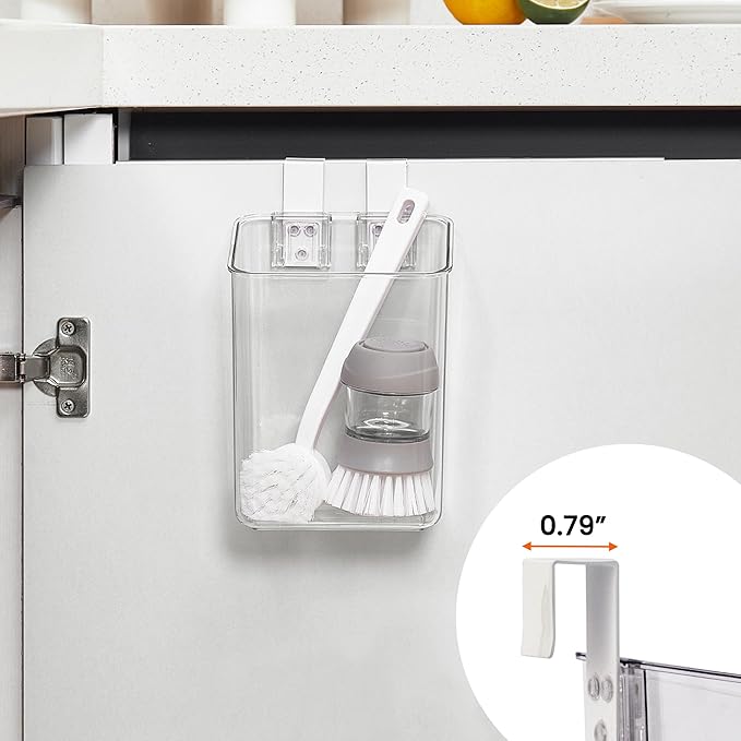 vacane Plastic Over Cabinet Door Organizer with Removable Hooks, Clear Hanging Baskets for Organizing Over the Cabinet Organizer Holder for Kitchen, Pantry, Bathroom-Hang Outside or Inside Door-L