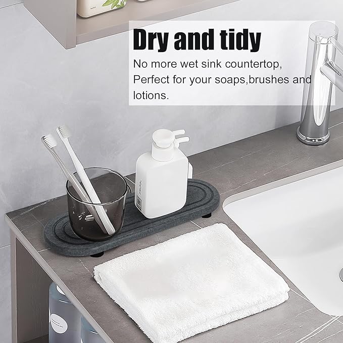 2PCS Water Absorbing Stone Tray, Fast Drying Diatomite Stone Sink Tray, Water Absorbent Diatomite Coasters, Stones Soap Trays for Kitchen Sink, Bathroom Counter Hand Soap Dish Toothbrush Holders