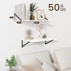 Fun Memories Floating Shelves for Wall, 12 Inch Deep Floating Shelves Set of 2, 24W x 12D Large Wall Shelf with Sturdy Metal Brackets for Living Room, Bathroom, Bedroom and Kitchen, White