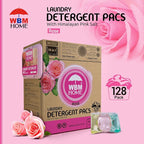 WBM 10-in-1 Laundry Pods, Total 128 Count, High Efficiency, Ultra Concentrate with Powerful Stain Lifter Technology, Fabric Softener With Rose Extracts, Detergent Pods