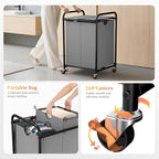 120L (31.7 Gal) Laundry Sorter 2 Section, Rolling Laundry Basket with Lockable Wheels and Lid, Laundry Hamper with 2 Separated Removable Bags Dirty Clothes Hamper for Laundry Room Organizer, Grey