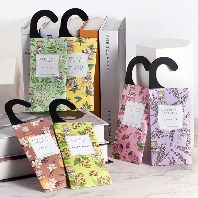 Large 12 Packs Jasmine Hanging Closet Deodorizer Air Freshener Long Lasting Scented Sachets Smell Goods for House
