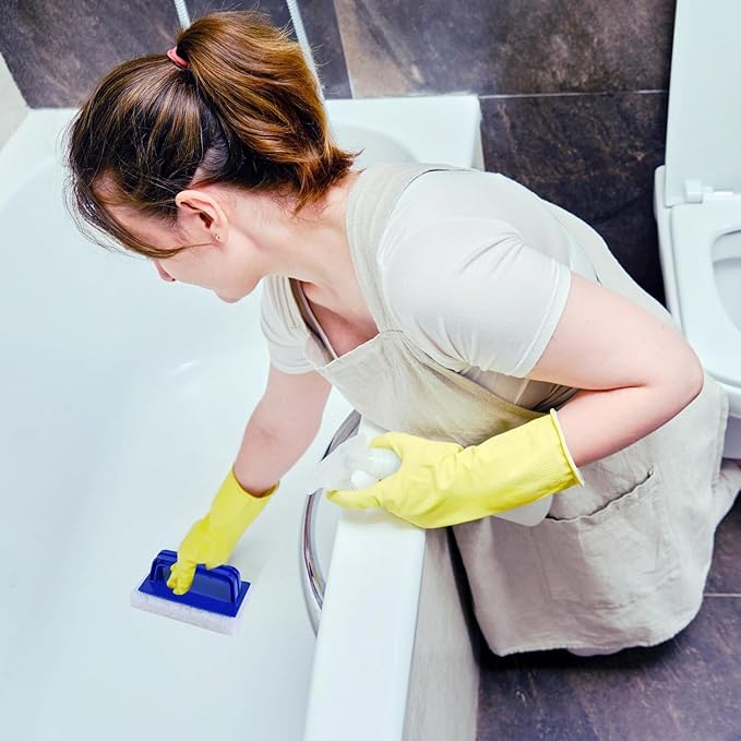 YoleShy Shower Scrubber Non-Scratch Bathtub Scrubber Heavy Duty Scrub Pad with Handle for Bathroom Tile Bathtubs Shower Tile Sink Pool Tile Spas (Blue)