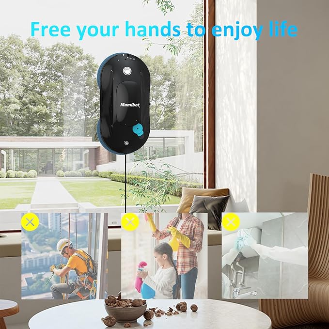 Mamibot Window Cleaner Robot,Automatic Water Spray Window Washing Machine with Intelligent Path Planning,Anti-Falling Edge Detection,APP and Remote Control,for Glass,Tiles,Bathroom Cleaning(Black)