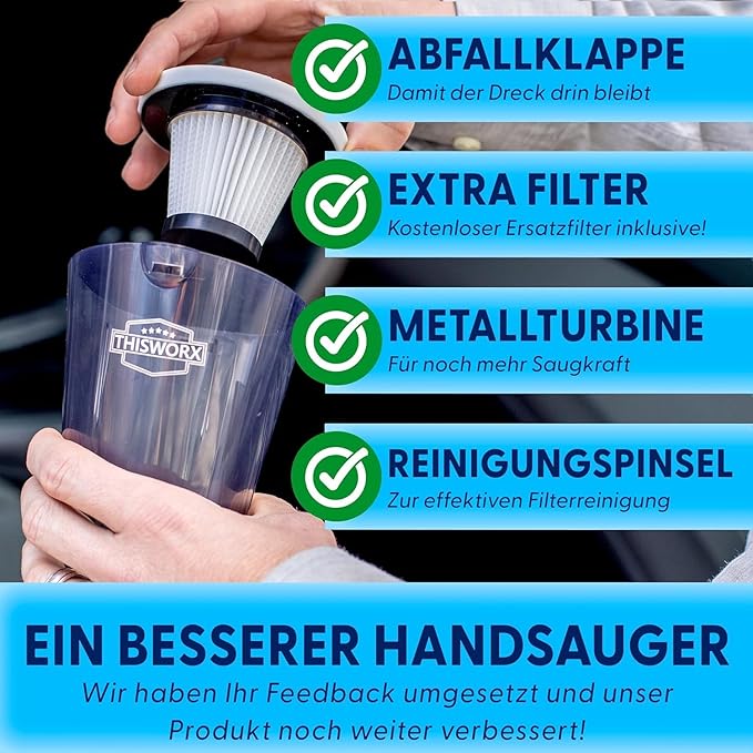 ThisWorx Car Vacuum Cleaner - Portable Handheld Mini Vacuum Cleaner W/ 16ft Cord, Bag, & Attachments - Small Vacuum for Car, RV, Boats, Travel