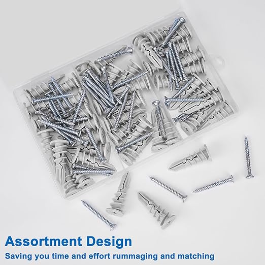 Self Drilling Drywall Anchors, 84PCS Heavy Duty Dry Wall Anchors and Screws Kit for Hanging Sheetrock, 42 Self-Tapping Plastic Drywall Hangers 42 Sheet Rock Screws