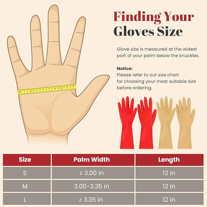 Rubber Cleaning Gloves for Dishwashing - 6 Pairs Kitchen Gloves for Washing Dishes, Reusable Household Gloves for Bathroom, Gardening (Medium, Red & Yellow, 3 Pairs of Each Color)