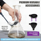Glass Cleaning Kit, Reusable Silicone Kit, Includes Soaking Bag, Brush, Pad, Lid, Stopper, Funnel, and Microfiber Towel