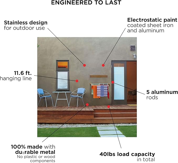 Step Up Laundry Drying Rack (28-INCH Industrial Gray), Wall Mounted, Retractable Clothes Drying Rack, 40lbs Capacity, 11.6 Linear Ft, with Wall Template and Long Screwdriver Bit