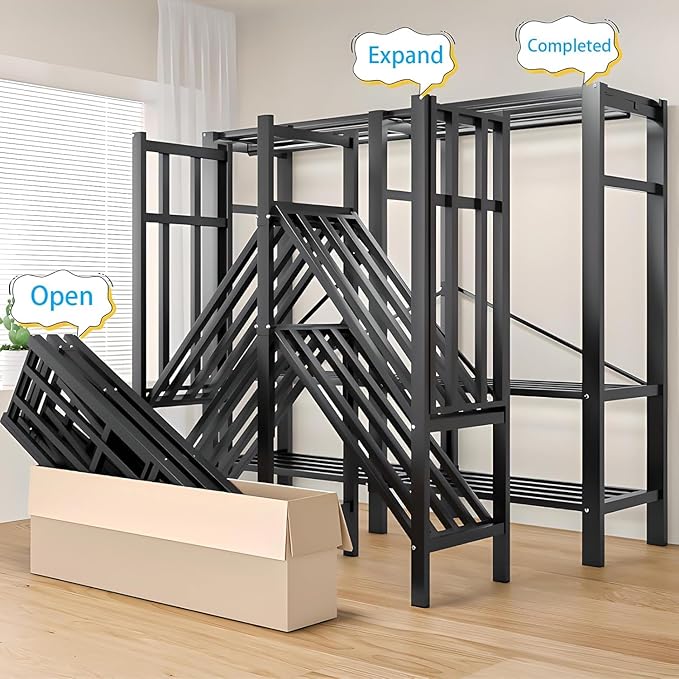 Heavy Duty Portable Closet with Cover Foldable Covered Clothes Rack for Hanging Clothes Armoire Wardrobe Closet System Freestanding Coat Storage Garment Racks (125cm/49.2in(Coffee))