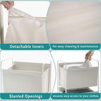 125L Vertical Laundry Hamper with Wheels, 3 Section Large Rolling Laundry Sorter with Detachable Inners, Metal Clothes Hamper Laundry Baskets Organizer for Bathroom, Bedroom, Dorm (Beige)