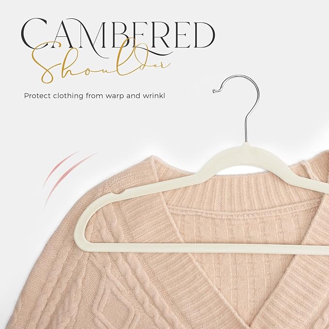 HOUSE DAY Premium Velvet Hangers 50 Pack Ivory, Non-Slip Flocked Felt Hangers, Sturdy Clothes Hanger with 360° Rotatable Hook, Heavy Duty Durable Slim Coat Hanger for Closet Space Saving