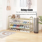 LINZINAR Shoe Rack Long 3 Tier Shoe Storage Organizer Metal Wide Shoe Shelf for Closet Entryway Bedroom 24 Paris Large Capacity, Gold