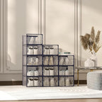 Kuject X-Large Shoe Storage Boxes Organizers Clear Plastic Stackable 12 Pack, Shoe Rack & Holder Substitute, Sneaker Containers, Toy Storage Organizer Bins for Entryway, Closet, Under Bed, Blue