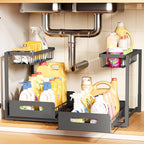 Under Sink Organizer 2 Pack,Metal Pull Out Cabinet Organizer Shelf,Kitchen Bathroom Organizers and Storage with Sliding Drawer,Storage Shelves,Storage and organization for Home,Laundry,RV,Pantry,Spice