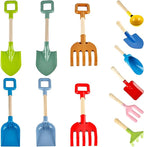 12 Pieces Kids Beach Sand Tools Long Beach Shovel Spade Sand with Sturdy Wooden Handle Safe Garden Tools Including Spoon, Fork, Rake, Flat, Pointed Shovel Cylinder Spoon Gifts for Kids