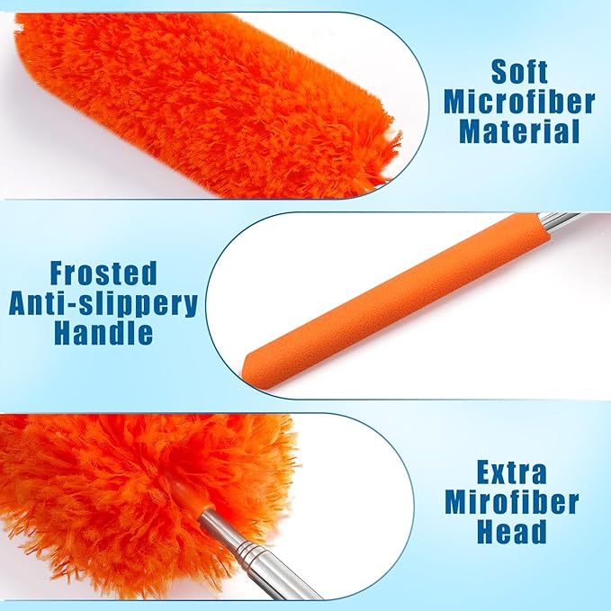 Tanlade 12 Pcs Microfiber Feather Duster for Cleaning 13-31 Inch Extendable Cobweb Dusters Ceiling Fan Duster Washable Bendable Tool for Office Car Window Furniture (Stylish Color)