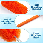 Tanlade 12 Pcs Microfiber Feather Duster for Cleaning 13-31 Inch Extendable Cobweb Dusters Ceiling Fan Duster Washable Bendable Tool for Office Car Window Furniture (Orange)