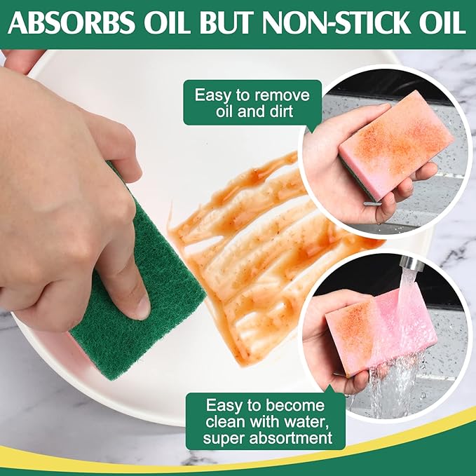 Patelai 100 Pcs Heavy Duty Cleaning Scrub Sponges for Kitchen Abrasive Scrubber Sponge Bulk One Scouring Scrubbing One Absorbent Dish for Washing Dishes Kitchen, Assorted Colors
