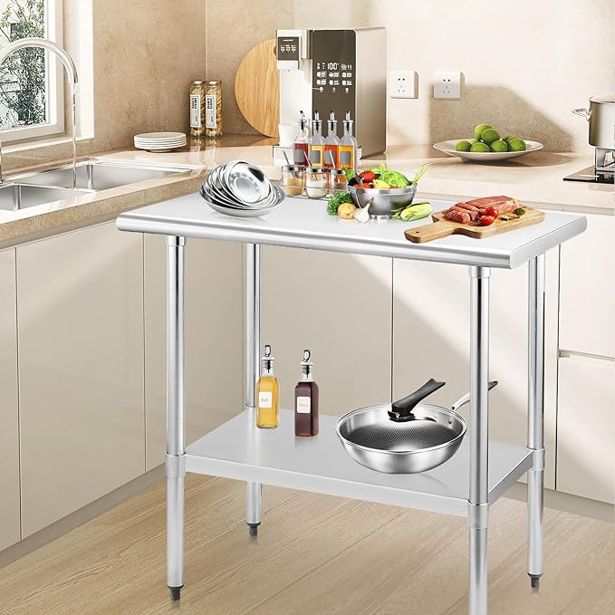 STABLEINK NSF Stainless Steel Table, 30 x 48 Inches 4ft Metal Prep & Work Table with Adjustable Undershelf, for Commercial Kitchen, Restaurant, Hotel and Garage