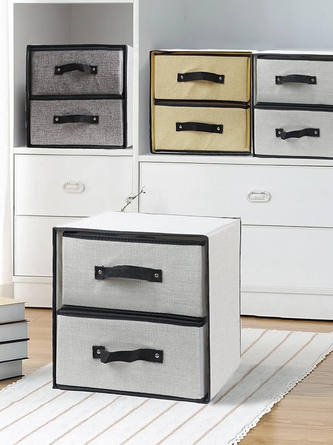Linen Closet Organizer and Storage, Fabric Storage Drawer Organizer with 2 Drawers for Underwear, Sock, Bra, Small Items - Light Gray