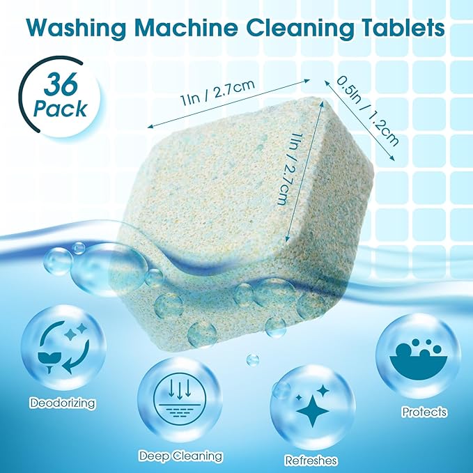 Loopeer 36 Pcs Washing Machine Cleaner Tablets Bulk 18 Month Supply Washer Machine Cleaner Pet Hair Remover for Laundry HE, Front & Top Load Washer Removes Residue, Pet Hair, Odors, Septic Safe