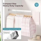 JAUREE Clothes Drying Rack Wall Mounted, Laundry Drying Rack Collapsible, Space Saving Wall Drying Rack Clothing Foldable, Tri-Fold Retractable Rack Outdoor Indoor with 18 Hooks, White