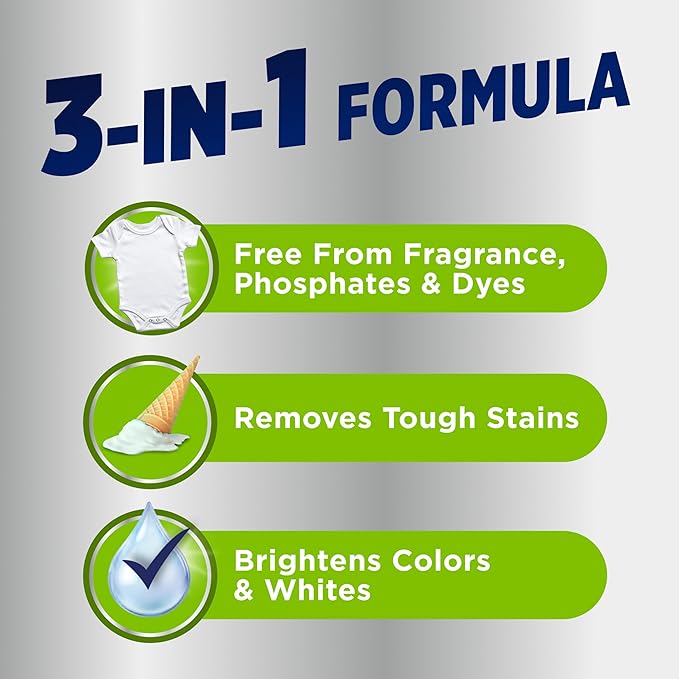 OxiClean Triple Action Free Versatile Stain Remover Powder, Use with Detergent, No Fragrance, No Dyes, No Chlorine, Removes Stains, Brightens Colors and Whites, 4 lbs