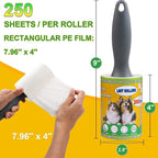 Extra Sticky Lint Rollers for Pet Hair, 250 Sheets, Lint Remover for Dog Cat Hair Removal, Animal Fur, Fuzz, Couch, Clothes Furniture and Carpet Travel-Friendly Grip Handle (1, White)